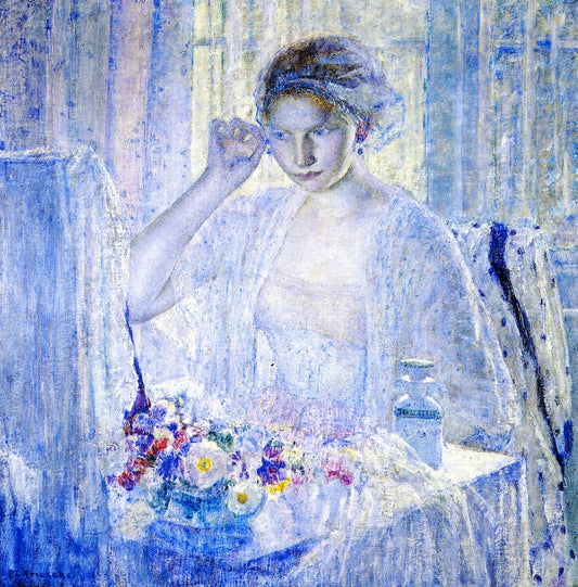 Girl with Earrings, vintage artwork by Frederick Carl Frieseke, 12x8" (A4) Poster