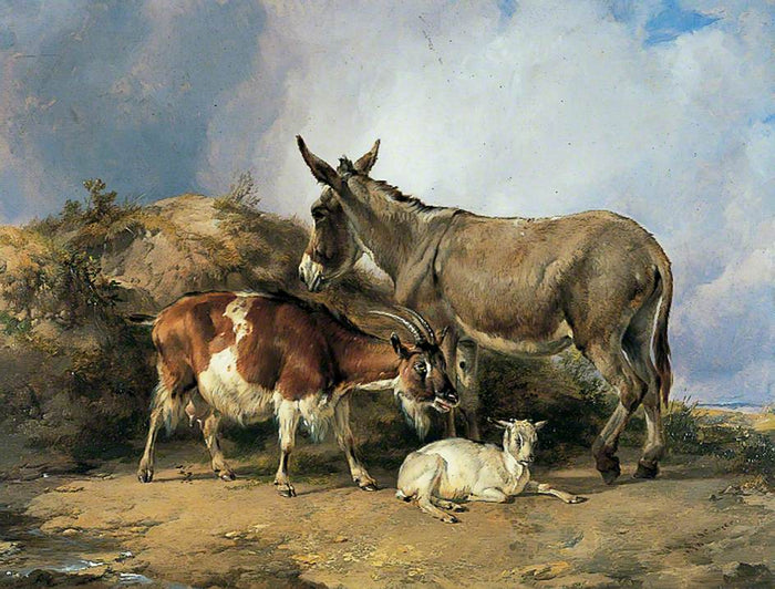 Donkey, Goat and Kid, vintage artwork by Thomas Sidney Cooper, A3 (16x12