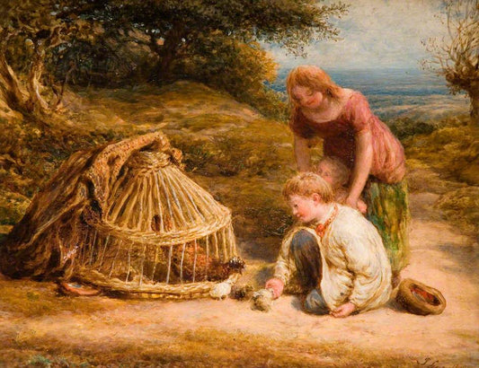 Feeding the Chicks, vintage artwork by John Linnell, A3 (16x12") Poster Print