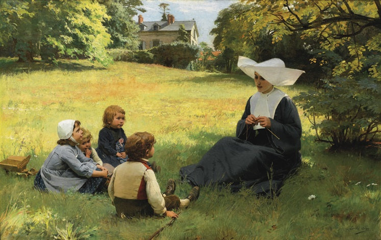 La leçon de catechisme, vintage artwork by Louis-Emile Adan, 12x8" (A4) Poster