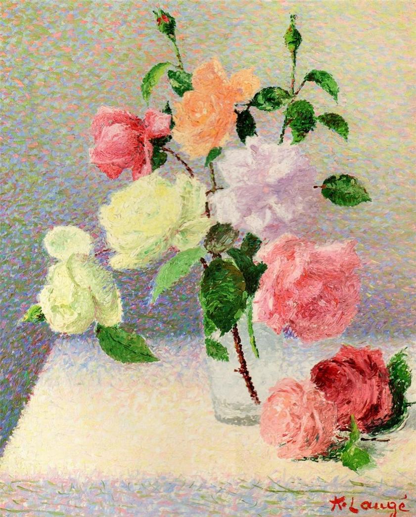 Bouquet of Roses in a Glass of Water by Achille Lauge,A3(16x12")Poster
