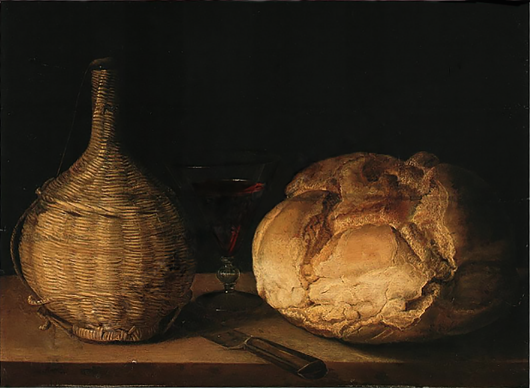 Carafe and loaf of bread, vintage artwork by Sebastien Stoskopff, 12x8" (A4) Poster