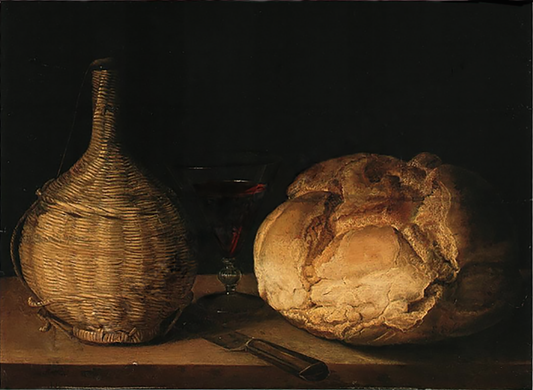 Carafe and loaf of bread, vintage artwork by Sebastien Stoskopff, 12x8" (A4) Poster