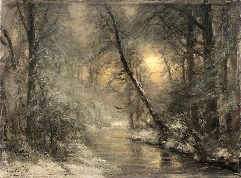 Stream in a Winter Forest, vintage artwork by Louis Apol, 12x8" (A4) Poster