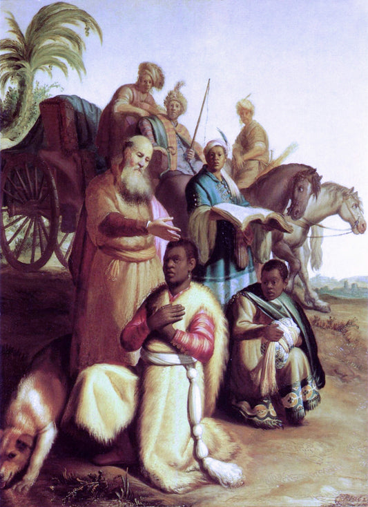 The Baptism of the Eunuch, vintage artwork by Rembrandt van Rijn, 12x8" (A4) Poster