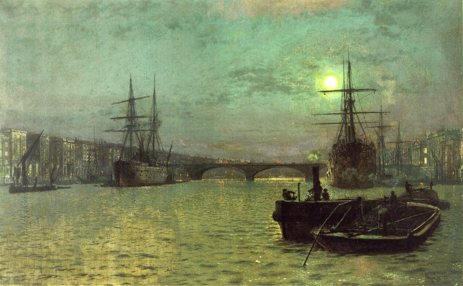 London Bridge - Half Tide, vintage artwork by John Atkinson Grimshaw, 12x8" (A4) Poster