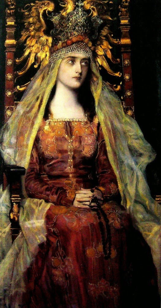 Jadwiga of Poland, vintage artwork by Józef Męcina-Krzesz, 12x8" (A4) Poster