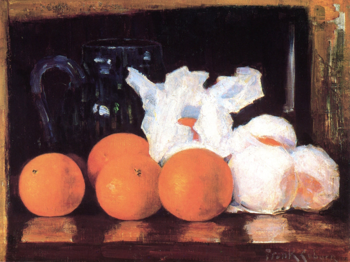 Still Life (Ceramics and Oranges), vintage artwork by Frank Coburn, 12x8" (A4) Poster