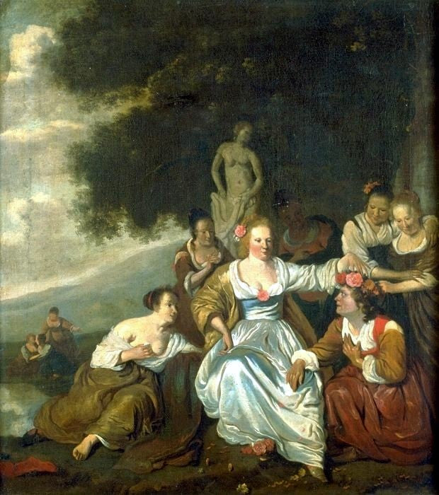 Amaryllis Giving Myrtill the Price, vintage artwork by Jacob Van Loo, 12x8" (A4) Poster