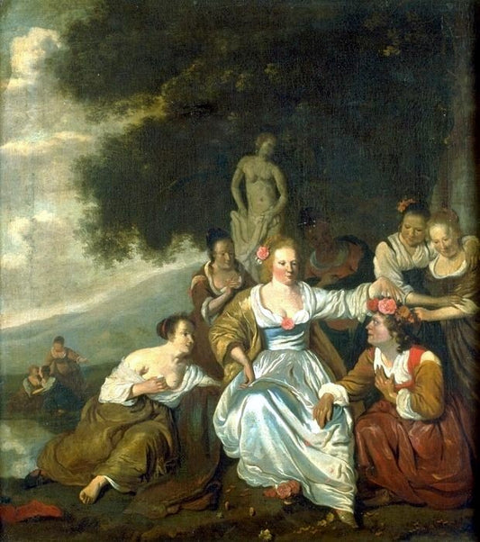 Amaryllis Giving Myrtill the Price, vintage artwork by Jacob Van Loo, 12x8" (A4) Poster