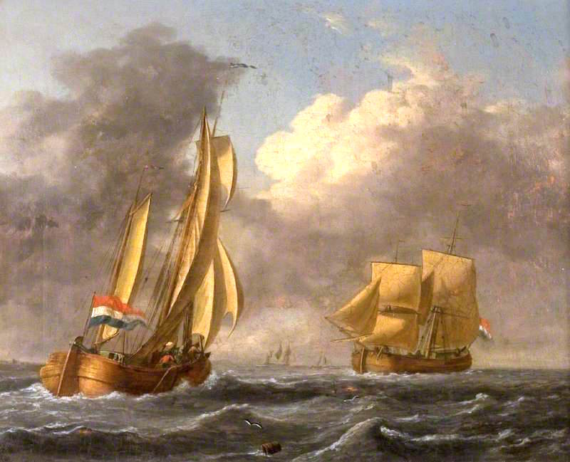 Dutch Galliots off the Coast, vintage artwork by Attributed to John Wilson Carmichael, A3 (16x12") Poster Print