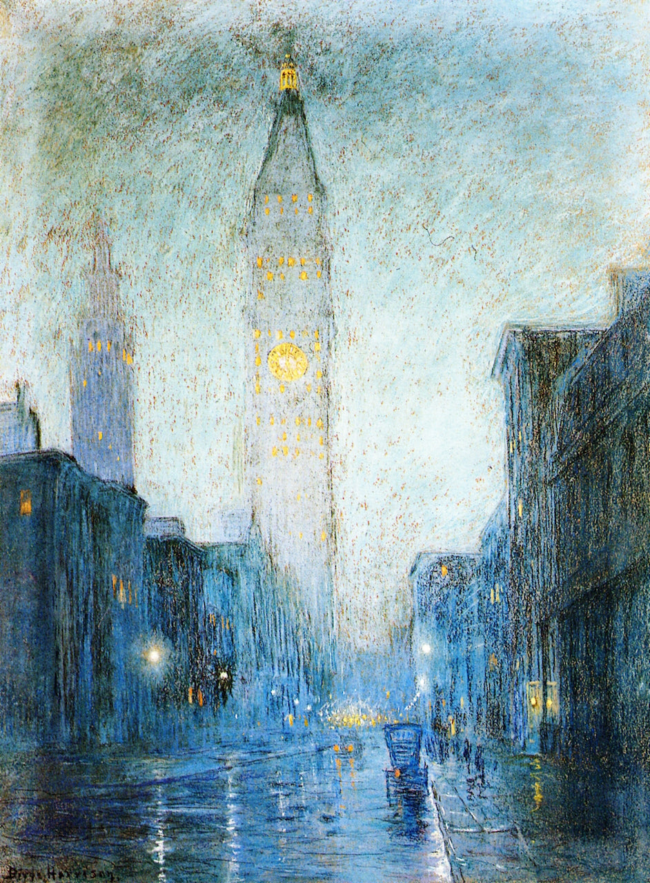 Madison Avenue at Twilight, vintage artwork by Lowell Birge Harrison, 12x8" (A4) Poster