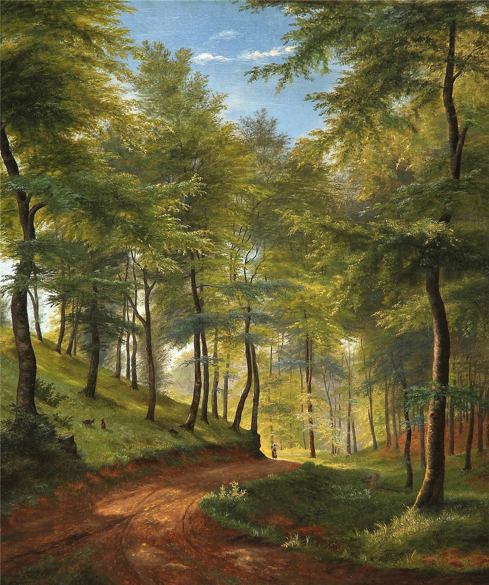 Spring day in a beech forest, vintage artwork by Carl Frederik Aagaard, 12x8" (A4) Poster