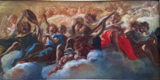 Musical Angels, vintage artwork by Giovanni Battista Gaulli, 12x8" (A4) Poster