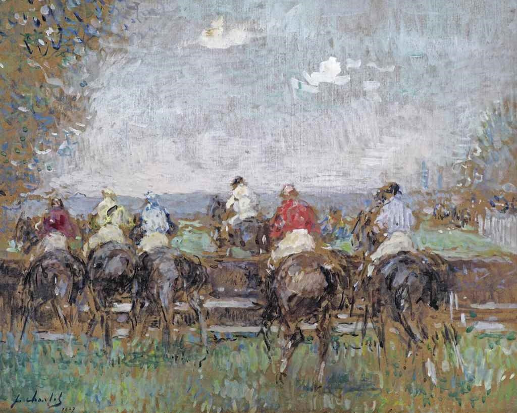Aux courses, vintage artwork by Frantz Charlet, 12x8" (A4) Poster