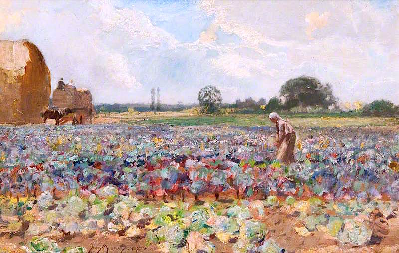 Gathering Cabbages on a Hampshire Farm, vintage artwork by Sir David Scott Murray, 12x8" (A4) Poster