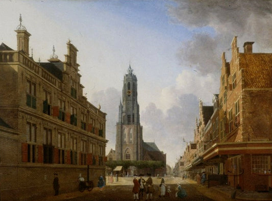 View of the Nieuwe Kerk, Delft, vintage artwork by Jan ten Compe, 12x8" (A4) Poster