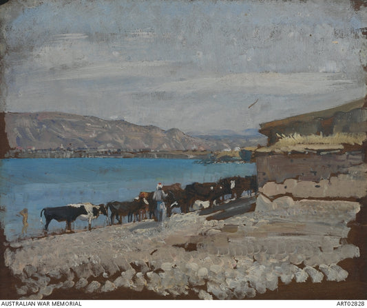 The Sea of Galilee, looking towards Semakh from Tiberias Road, vintage artwork by George W. Lambert, 12x8" (A4) Poster
