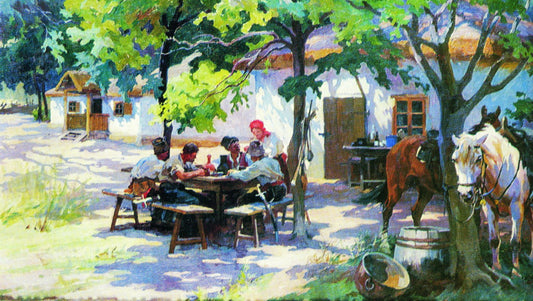 Cossacks in the Tavern, vintage artwork by Nikolai Samokish, 12x8" (A4) Poster