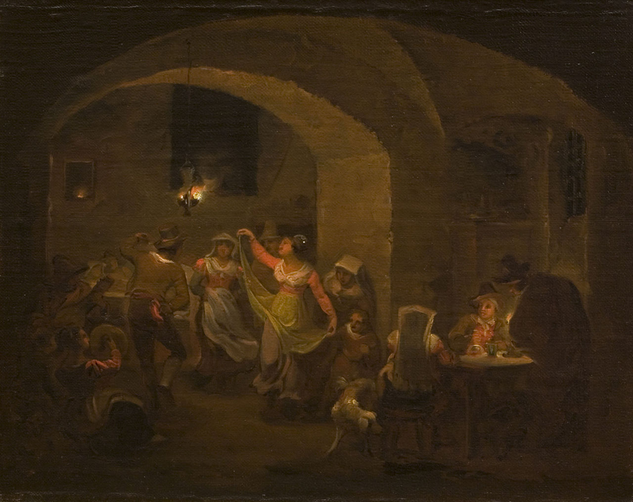 Dancing scene in an Italian Inn, vintage artwork by Alexander Laureus, 12x8" (A4) Poster