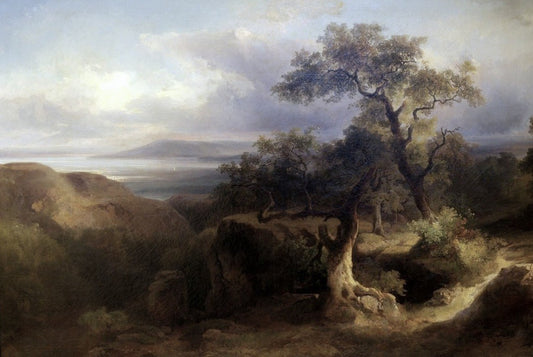 Landscape at Lake Balaton, vintage artwork by Sándor Brodszky, A3 (16x12") Poster Print