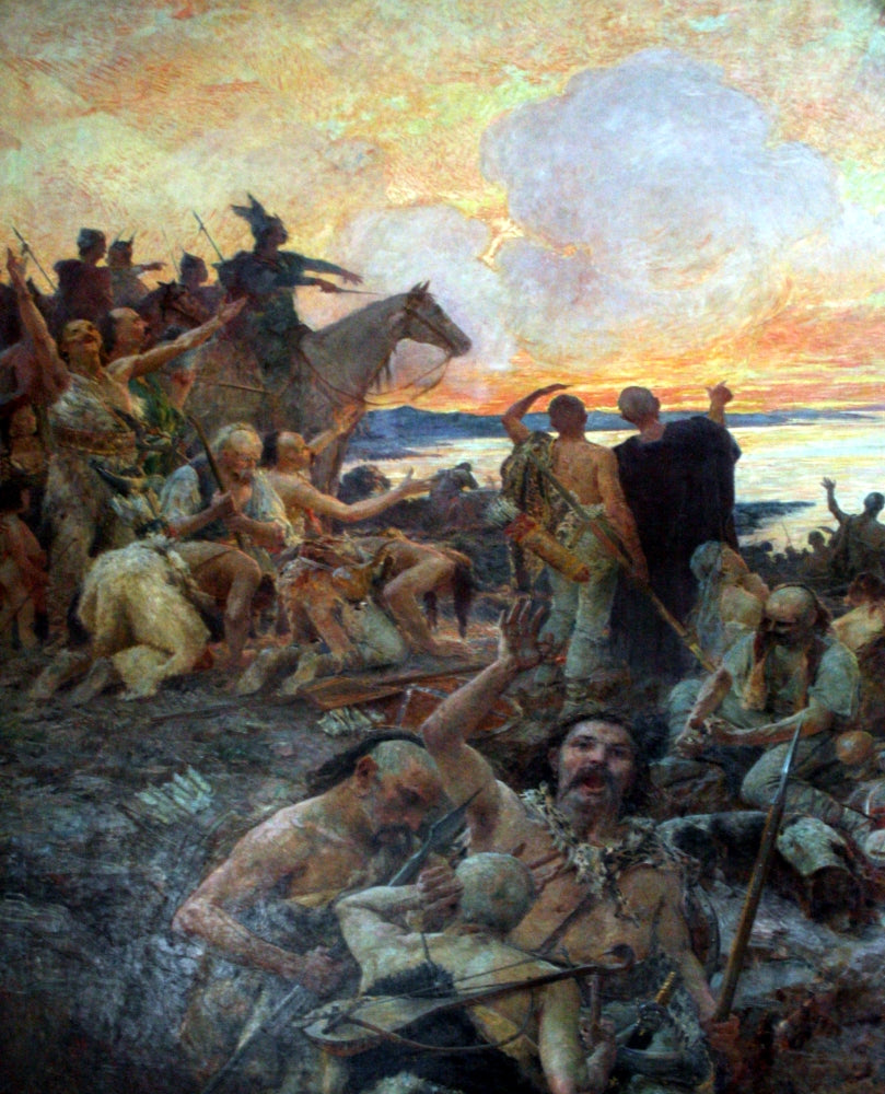 Arrival of the Croats, vintage artwork by Mato Celestin Medovic, 12x8" (A4) Poster