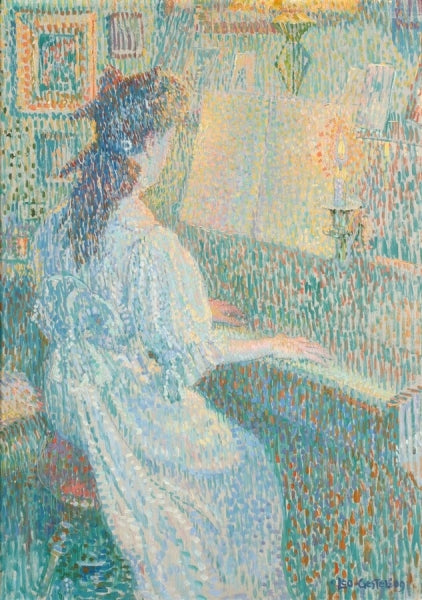 Daylight and Lamplight Study (Girl at the Piano), vintage artwork by Leo Gestel, 12x8" (A4) Poster