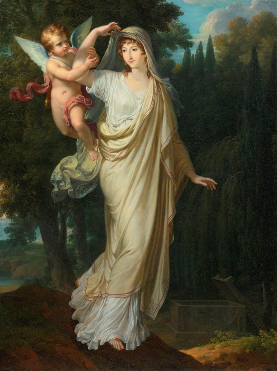 Posthumus Portrait of Marquise Fanny Grimaldi, vintage artwork by François-Xavier Fabre, 12x8" (A4) Poster
