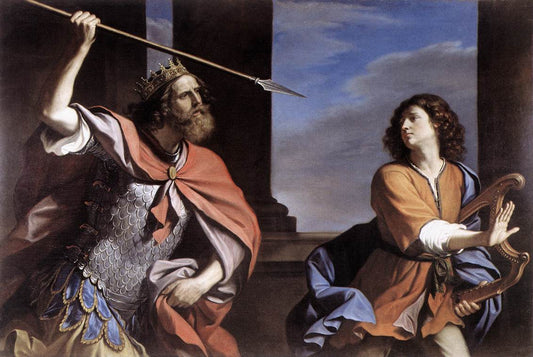 Saul Attacking David, vintage artwork by Guercino, 12x8" (A4) Poster