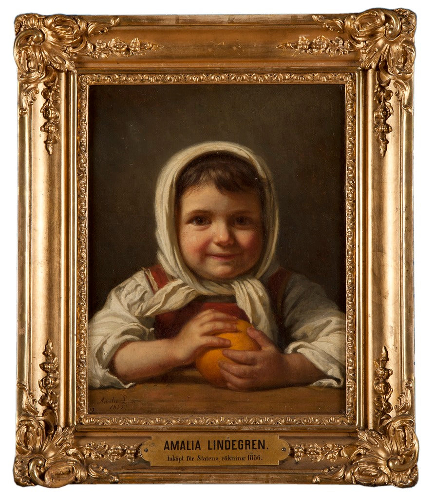 Girl with an Orange, vintage artwork by Amalia Lindegren, A3 (16x12") Poster Print