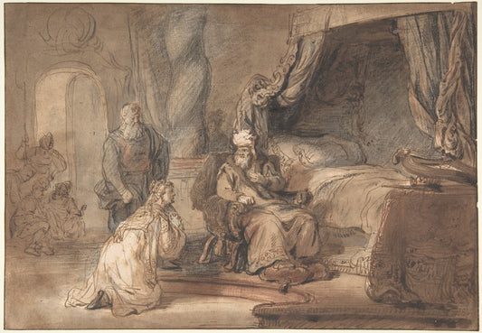 David's Promise to Bathsheba, vintage artwork by Gerbrand van den Eeckhout, 12x8" (A4) Poster