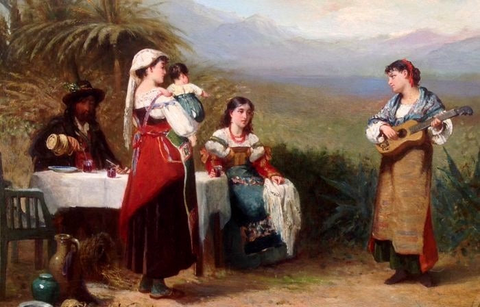 Table scene in South Italy, vintage artwork by Sipke Kool, 12x8" (A4) Poster