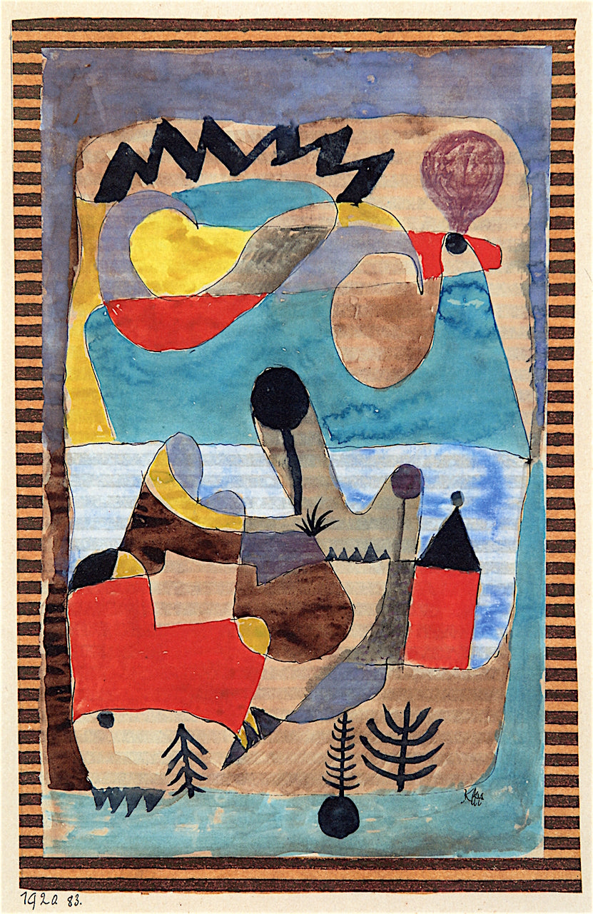 Castle Landscape with Black Lightning, vintage artwork by Paul Klee, 12x8" (A4) Poster