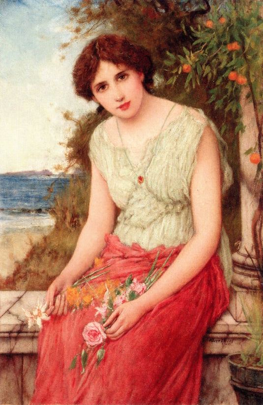 On the Terrace, vintage artwork by Oliver Rhys, 12x8" (A4) Poster