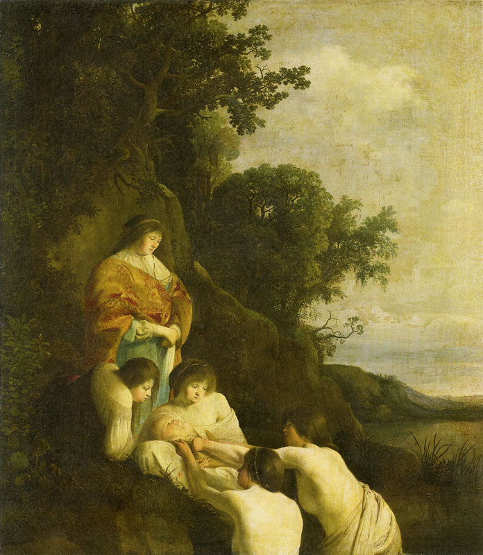 Pharaoh's Daughter Discovers Moses in the Rush Basket, vintage artwork by Paulus Bor, 12x8" (A4) Poster