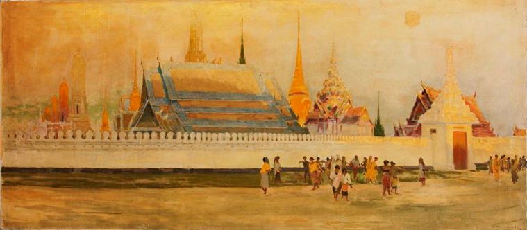 Temple of the Emerald Buddha, vintage artwork by Ivan Kalmykov, 12x8" (A4) Poster