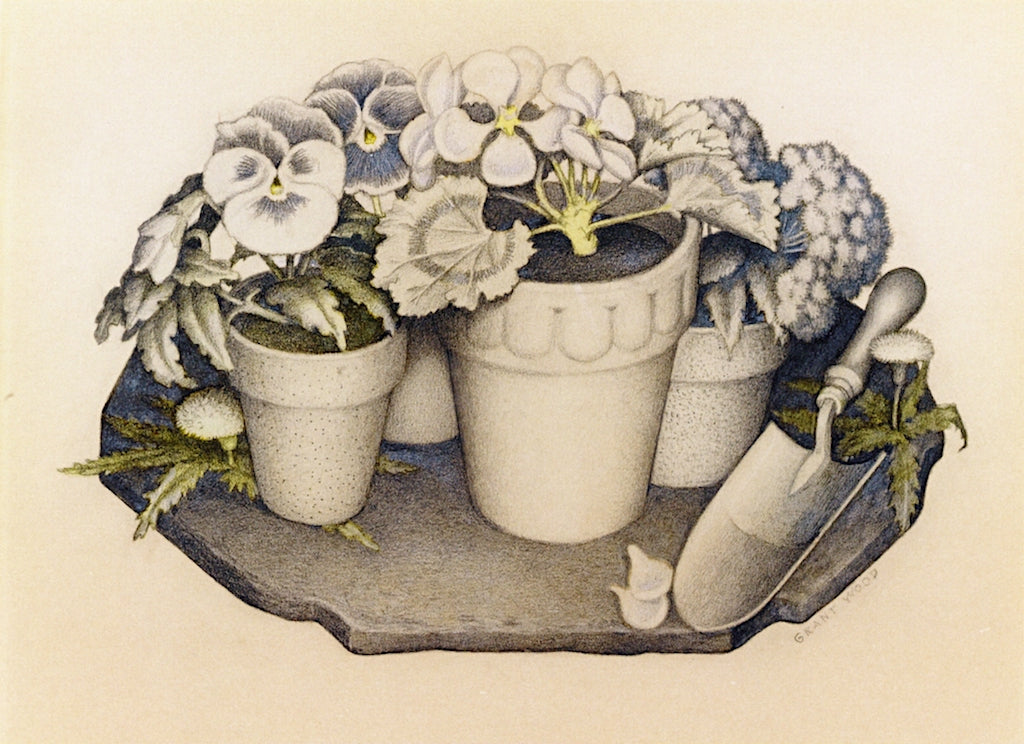 Tame Flowers, vintage artwork by Grant Wood, 12x8" (A4) Poster