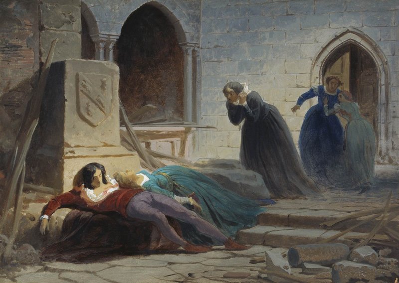 The Death of Romeo and Juliet, vintage artwork by Fedor Bronnikov, 12x8" (A4) Poster