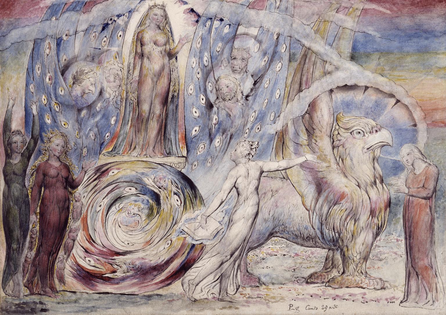 Beatrice Addressing Dante from the Car, vintage artwork by William Blake, 12x8" (A4) Poster