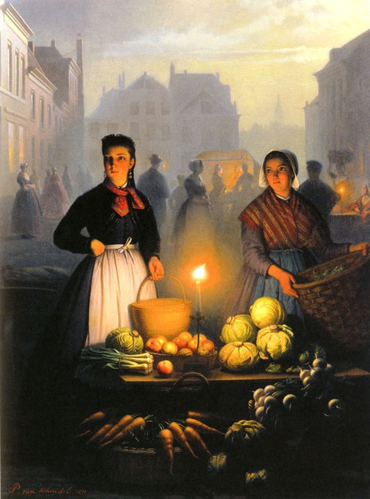 A Market Stall by  Moonlight, vintage artwork by Petrus van Schendel, A3 (16x12") Poster Print