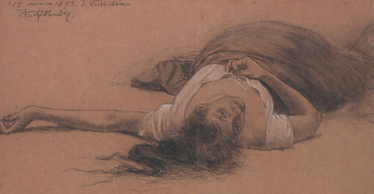 Study of a recumbent woman for the painting Murder in the House, vintage artwork by Jakub Schikaneder, 12x8" (A4) Poster