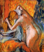 After the Bath, Woman Drying Her Hair, vintage artwork by Edgar Degas, 12x8" (A4) Poster