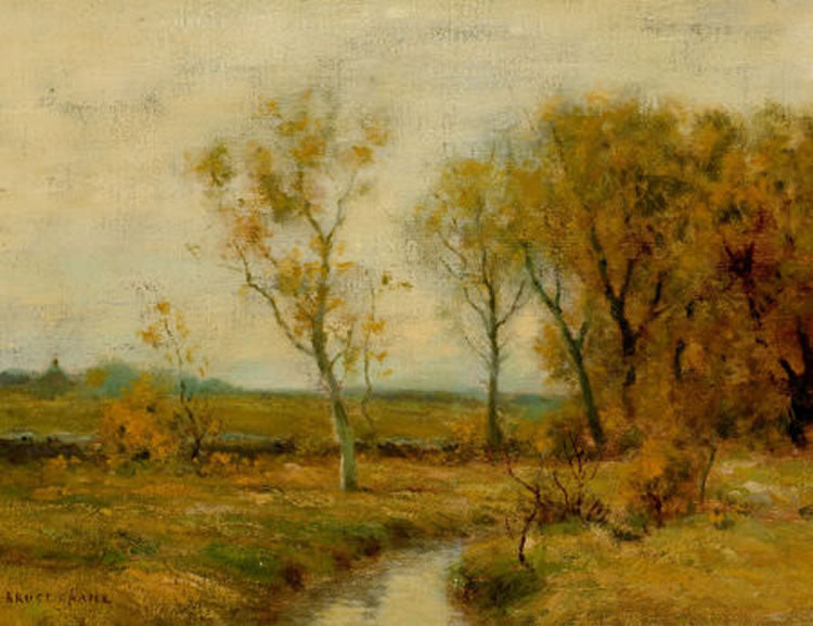 Autumn in the Mohawk Valley, vintage artwork by Bruce Crane, 12x8" (A4) Poster