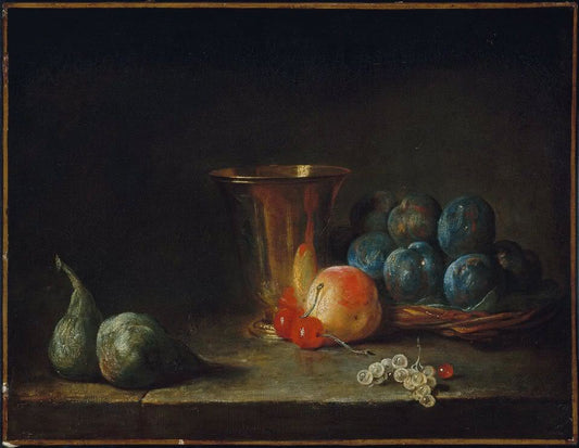 Goblet and Fruit, vintage artwork by Jean-Baptiste-Simeon Chardin, 12x8" (A4) Poster