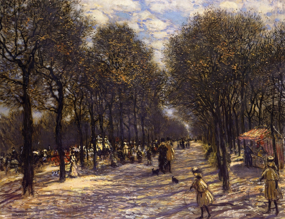 Lane of Trees on the Champs-Elysees, vintage artwork by Jean-François Raffaëlli, 12x8" (A4) Poster