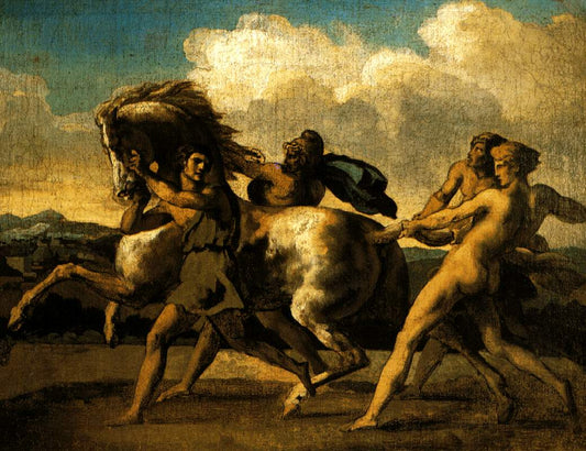 The Capture of a Wild Horse, vintage artwork by Theodore Gericault, 12x8" (A4) Poster