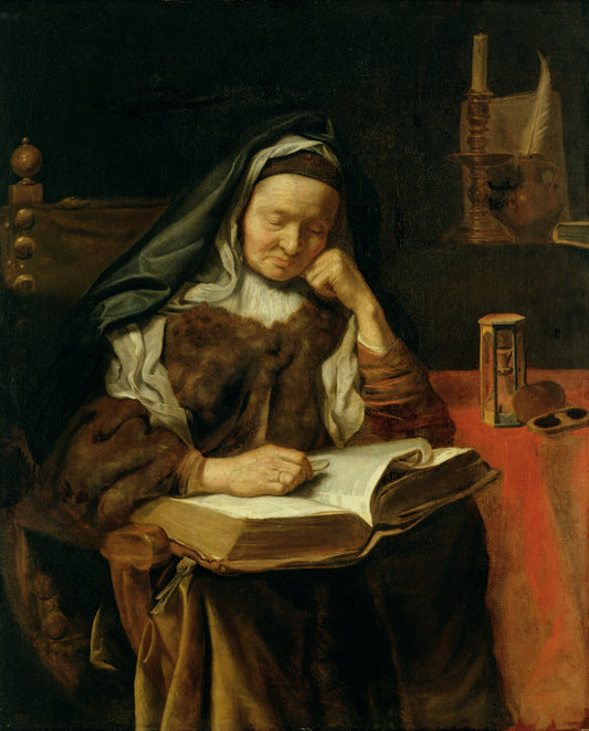 Old Woman Sleeping, vintage artwork by Cornelis Bisschop, 12x8" (A4) Poster