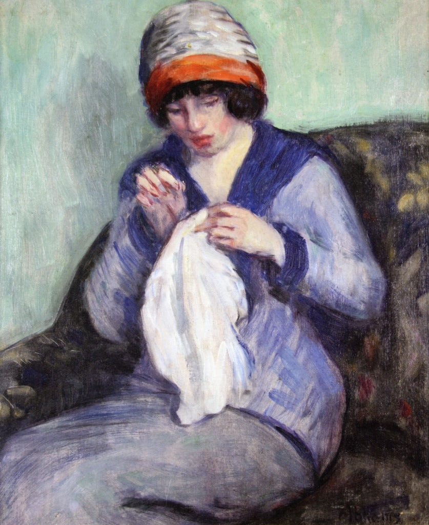Girl Sewing by Lucien Abrams,A3(16x12")Poster