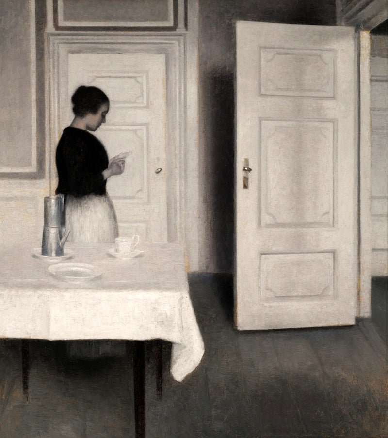 Ida Reading a Letter, vintage artwork by Vilhelm Hammershøi, 12x8" (A4) Poster