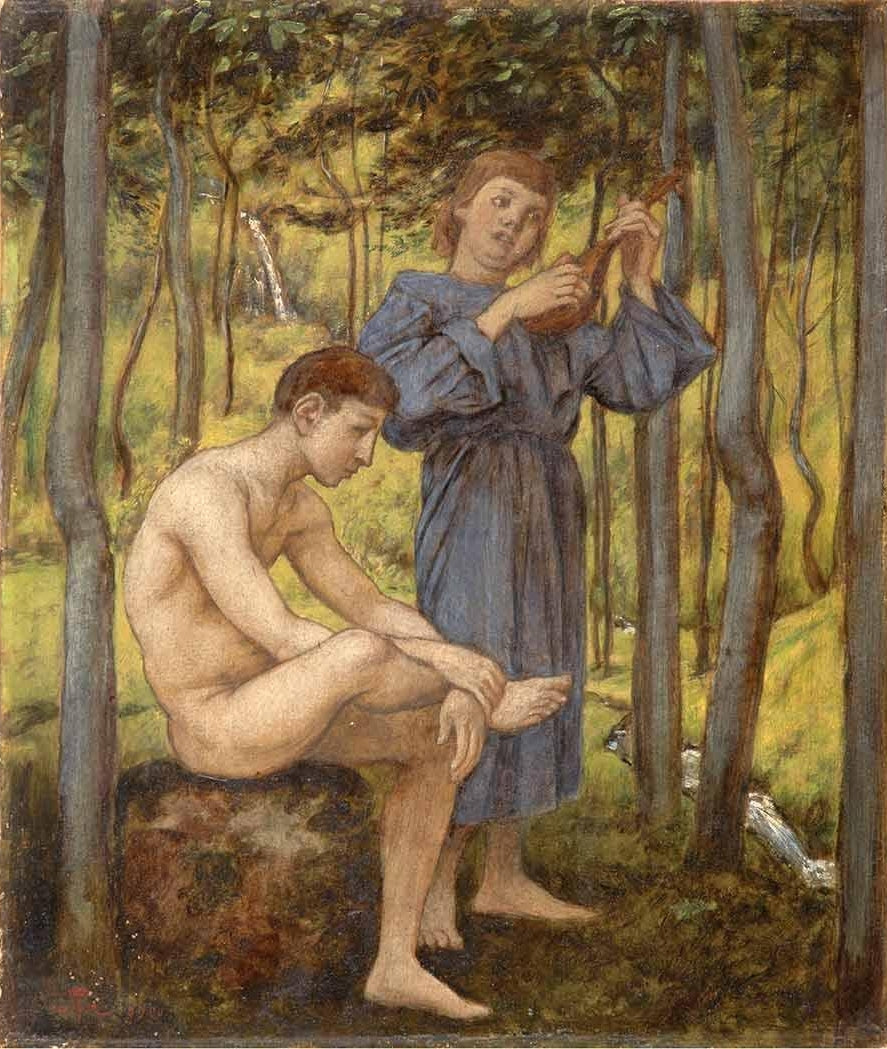 Figures in a grove, vintage artwork by Hans Thoma, 12x8" (A4) Poster